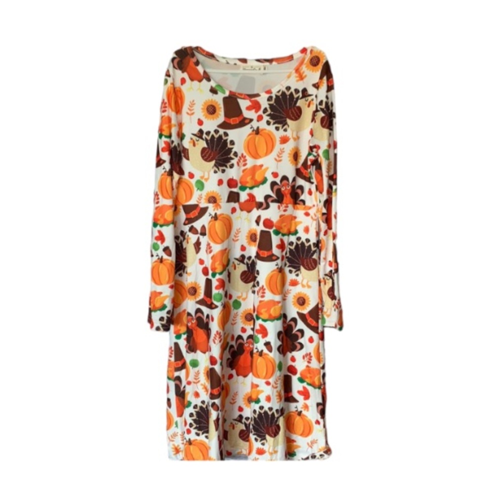 Thanksgiving Print Stretchy Girls Dress Size 140
